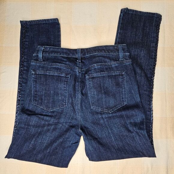 Talbots Flawless Stretch High Rise Straight Leg Side Beaded Dark Demin Jeans - Picture 5 of 13